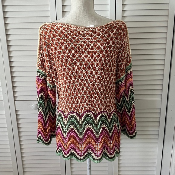 Free People Heatwave Pullover Sweater XS multi color large knit cotton blend - Picture 6 of 10